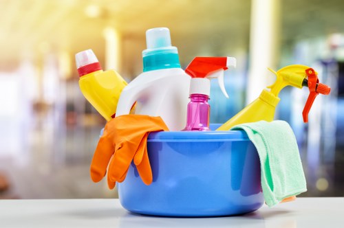 Carpet cleaning team preparing safe equipment and protective measures