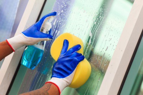 Carpet cleaning technician preparing equipment in a protected home environment